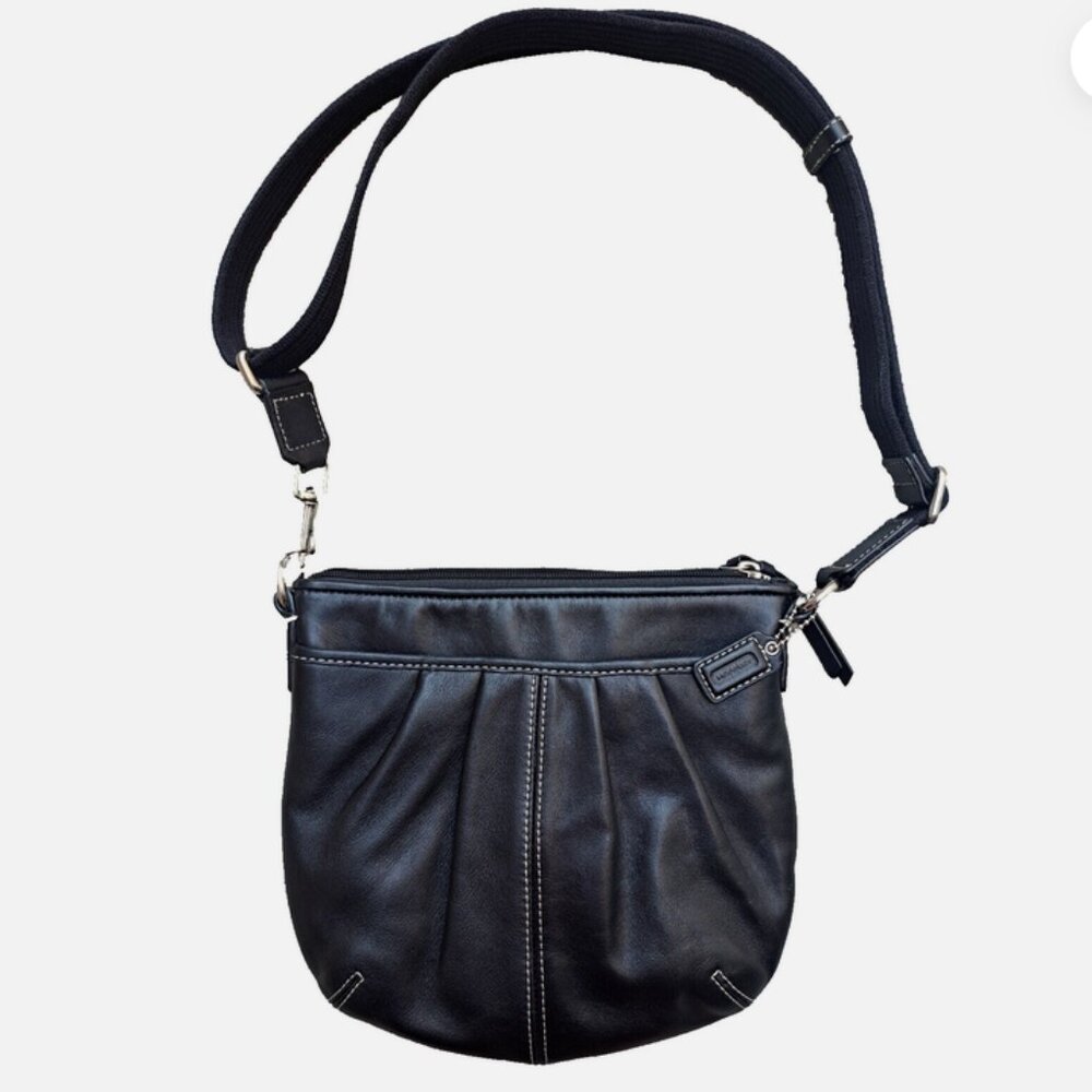 Coach Black Leather Swing Pack Bag Adjustable Strap Crossbody Purse